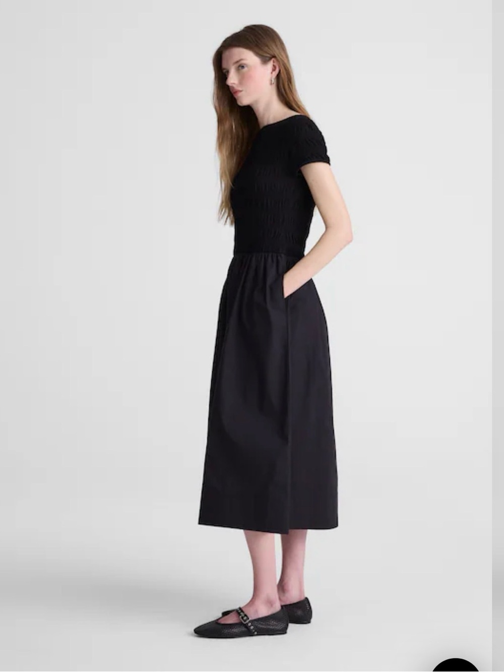 NWT Madewell Smocked Boatneck Midi Dress Jet Black - Picture 3 of 10